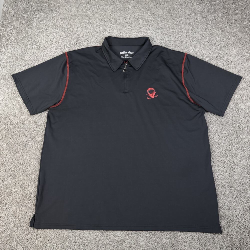 Tattoo Golf Polo Shirt Mens 2XL Black Red-Line Series Golf Zip Tagless Stretch